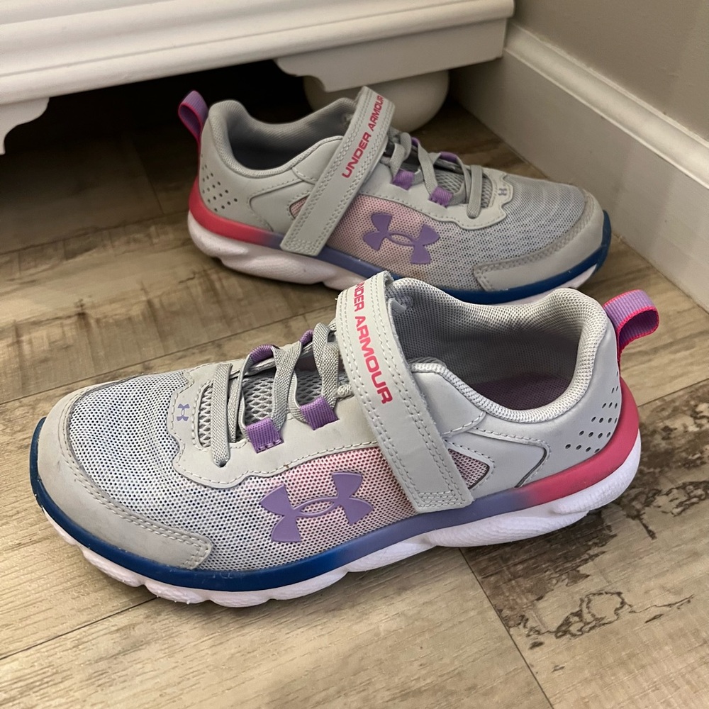 Under Armour Kids' Gray and Purple Sneakers with Pink Accents